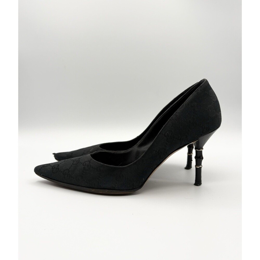 Gucci by Tom Ford Black Canvas Pointed Toe Heels w/ Bamboo Heels Sz EU 38.5 8.5